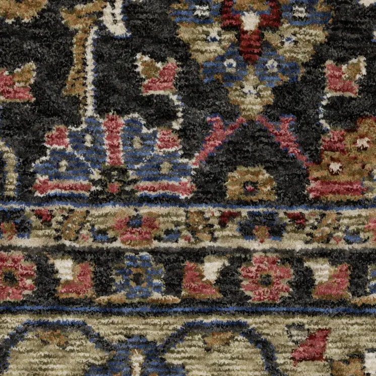 4' X 6' Charcoal And Pink Oriental Area Rug With Fringe
