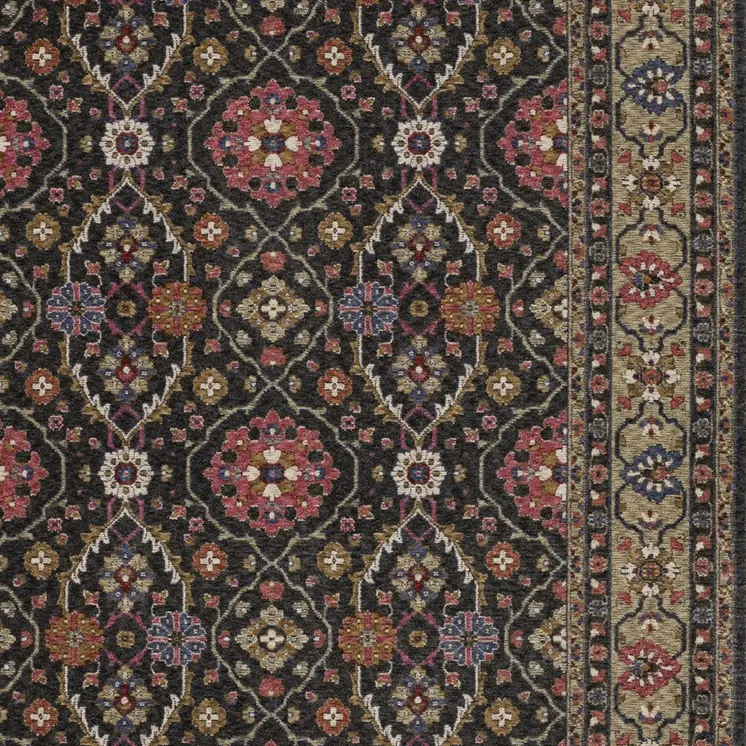 5' X 8' Charcoal And Pink Oriental Area Rug With Fringe