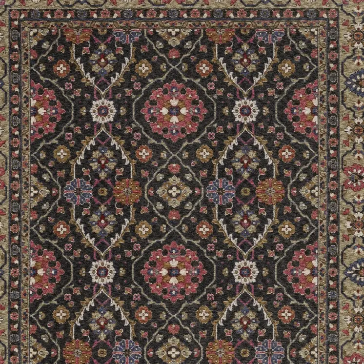 8' X 11' Charcoal And Pink Oriental Area Rug With Fringe