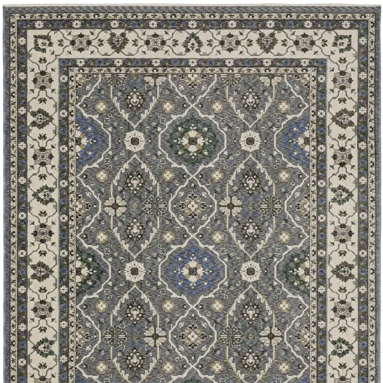 4' X 6' Blue And Gray Oriental Area Rug With Fringe