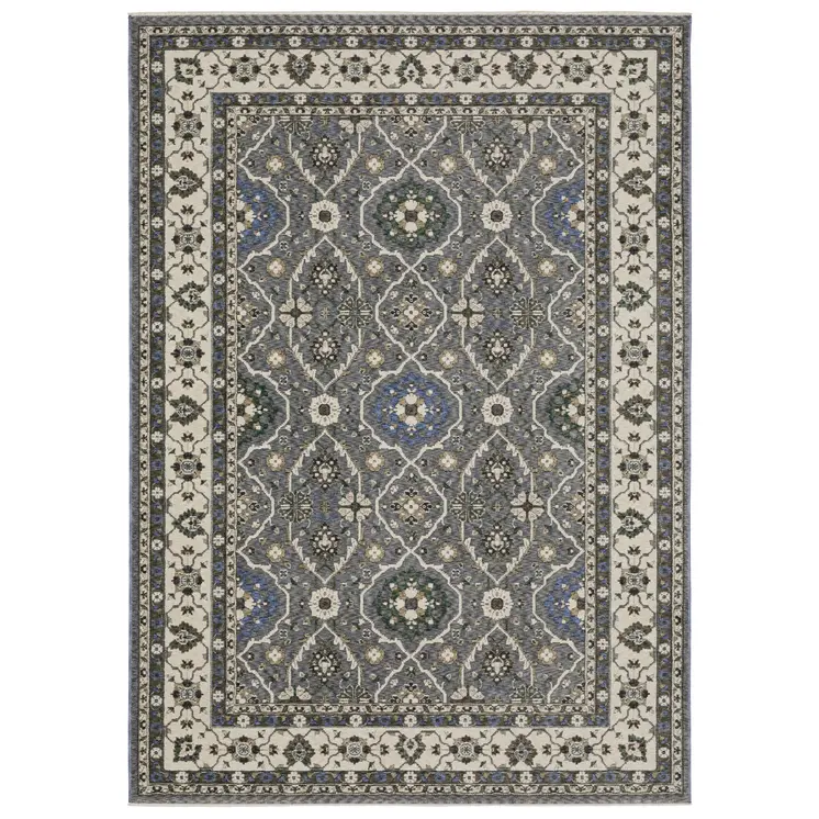 4' X 6' Blue And Gray Oriental Area Rug With Fringe