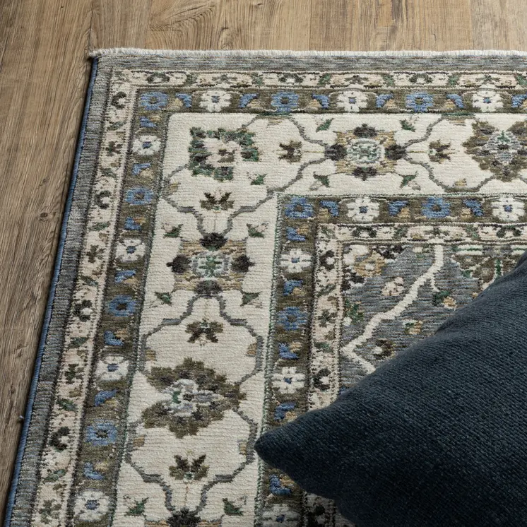 4' X 6' Blue And Gray Oriental Area Rug With Fringe