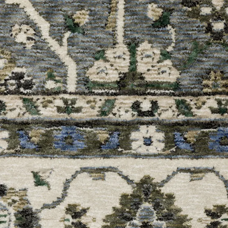 4' X 6' Blue And Gray Oriental Area Rug With Fringe