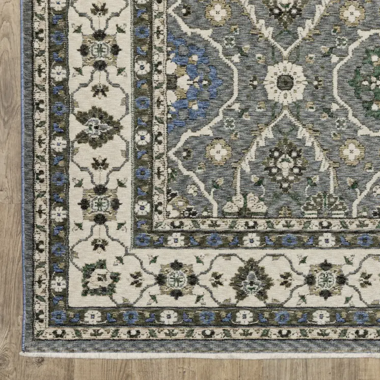 4' X 6' Blue And Gray Oriental Area Rug With Fringe