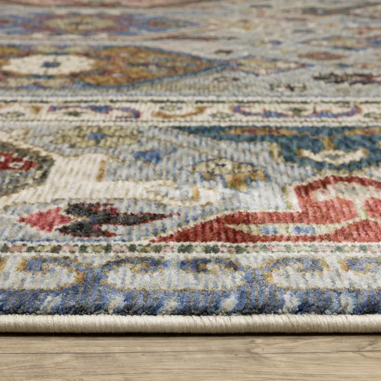 5' X 8' Blue And Gray Oriental Area Rug With Fringe
