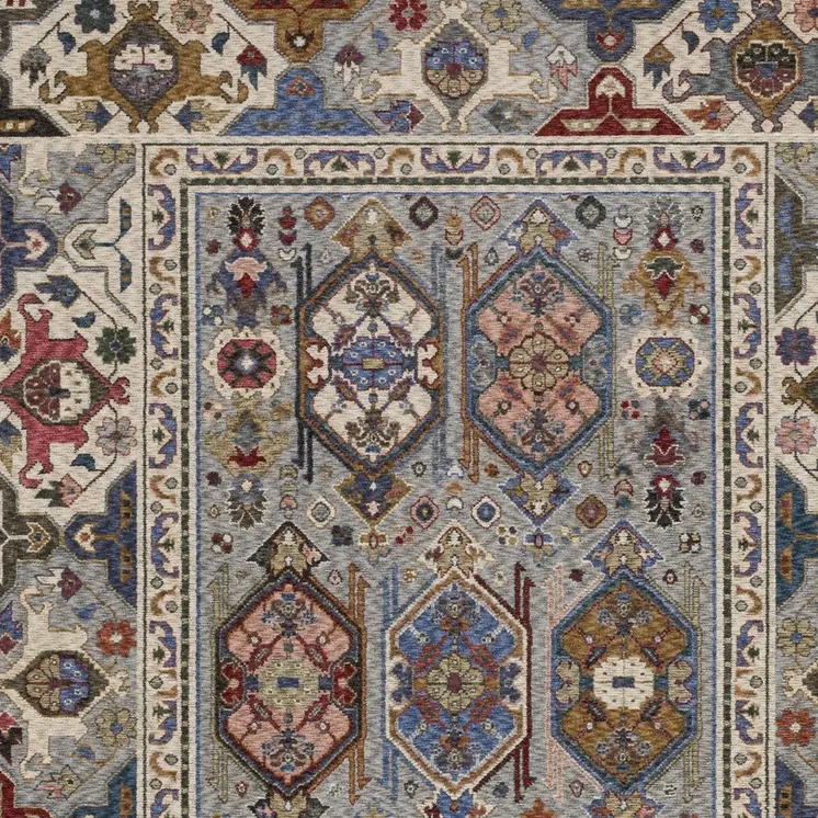 10' X 13' Blue And Gray Oriental Area Rug With Fringe