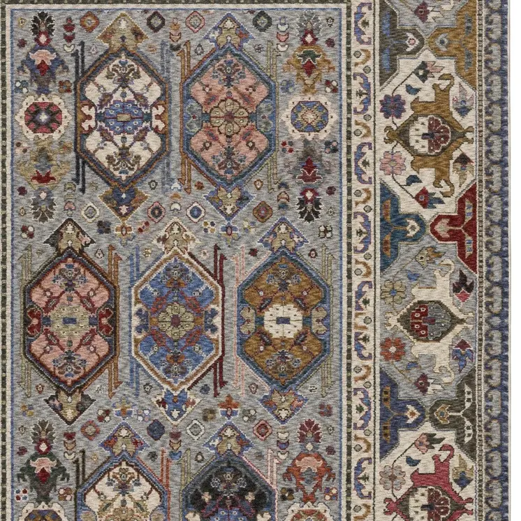 4' X 6' Blue And Gray Oriental Area Rug With Fringe