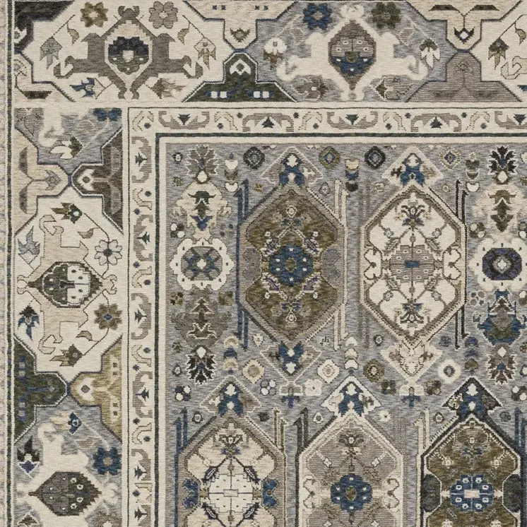 10' X 13' Ivory And Blue Oriental Area Rug With Fringe