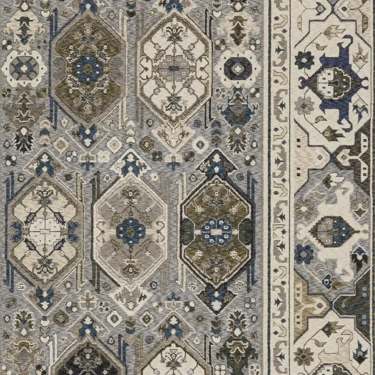 5' X 8' Ivory And Blue Oriental Area Rug With Fringe