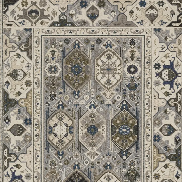 5' X 8' Ivory And Blue Oriental Area Rug With Fringe