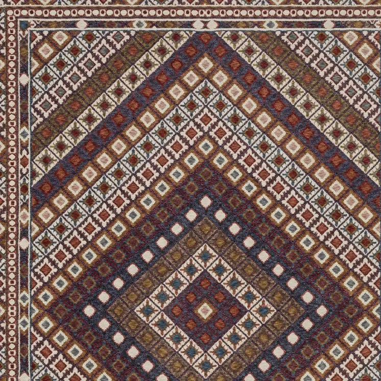 5' X 8' Ivory Red And Tan Diamond Area Rug With Fringe