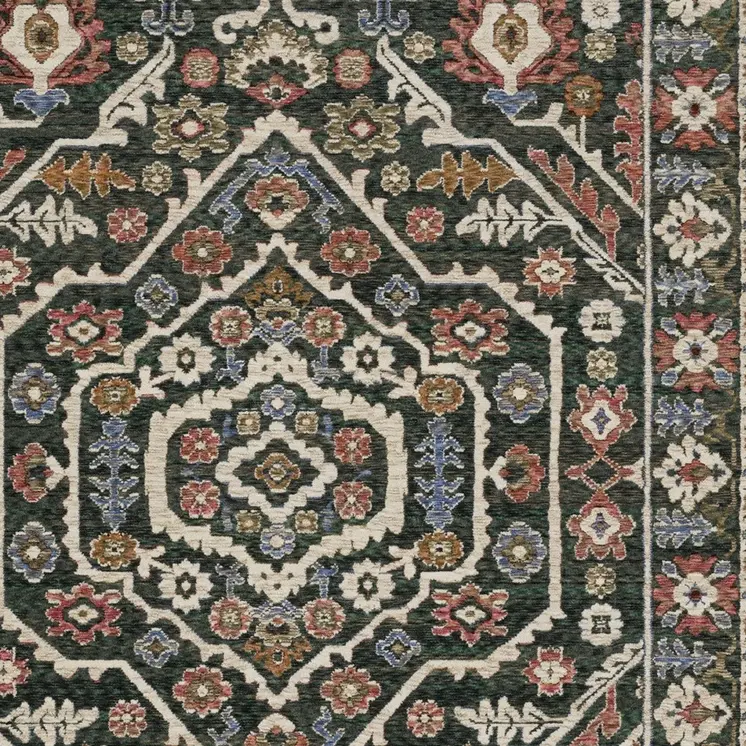 5' X 8' Green And Pink Floral Area Rug With Fringe