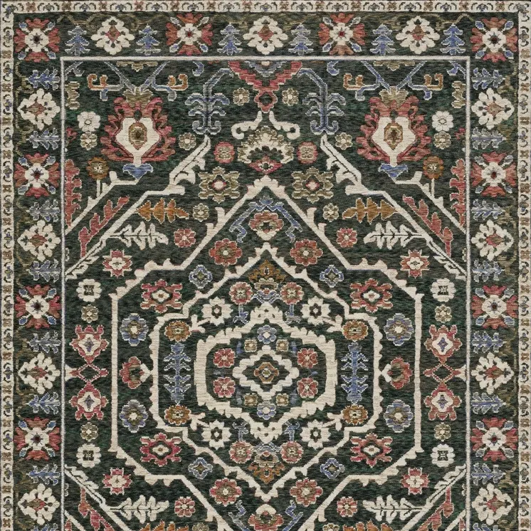 5' X 8' Green And Pink Floral Area Rug With Fringe