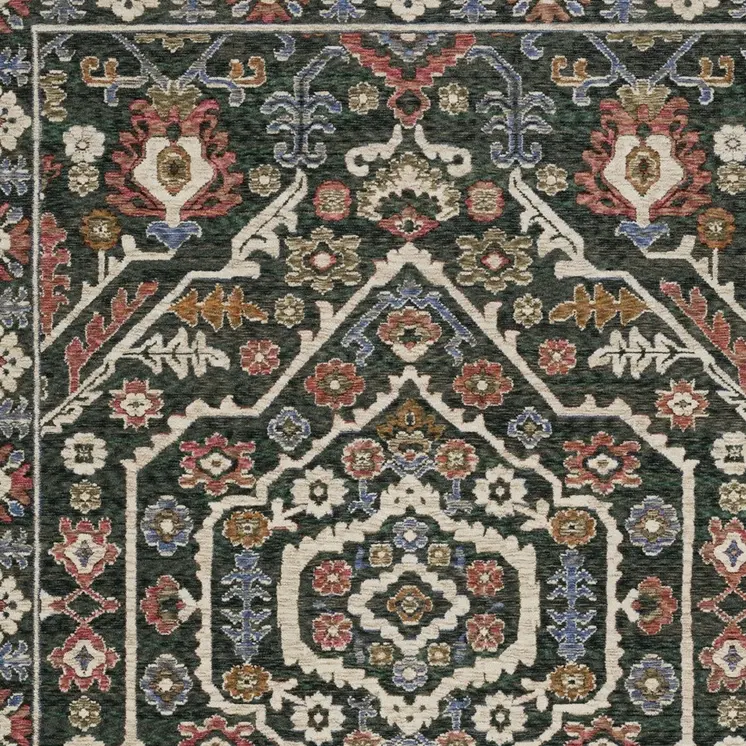 10' X 13' Green And Pink Floral Area Rug With Fringe