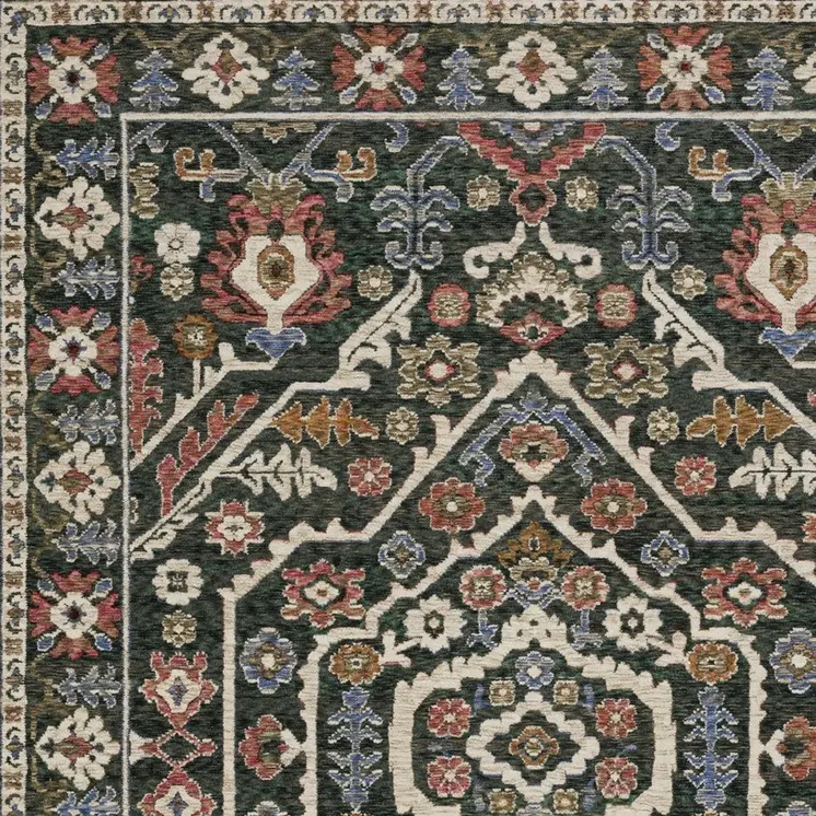 4' X 6' Green And Pink Floral Area Rug With Fringe