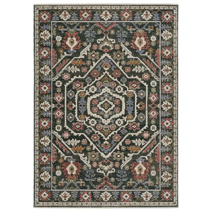 4' X 6' Green And Pink Floral Area Rug With Fringe