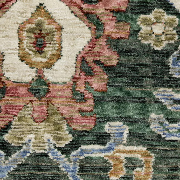 4' X 6' Green And Pink Floral Area Rug With Fringe