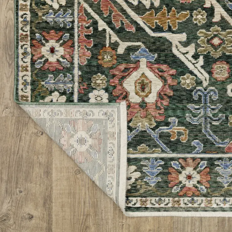 4' X 6' Green And Pink Floral Area Rug With Fringe