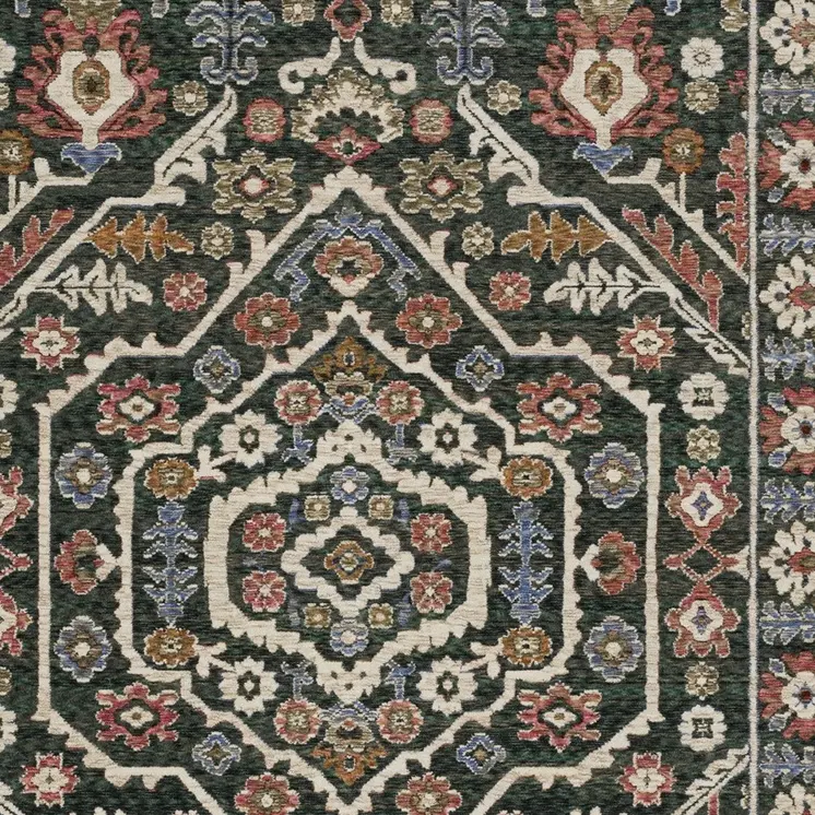 8' X 11' Green And Pink Floral Area Rug With Fringe