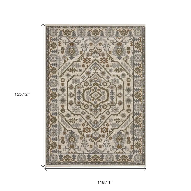 10' X 13' Ivory And Rust Floral Area Rug With Fringe