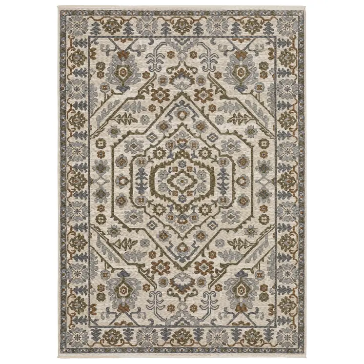 4' X 6' Ivory And Rust Floral Area Rug With Fringe