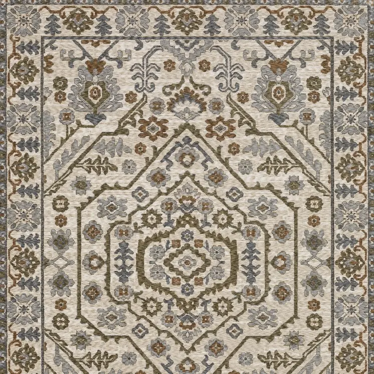 5' X 8' Ivory And Rust Floral Area Rug With Fringe