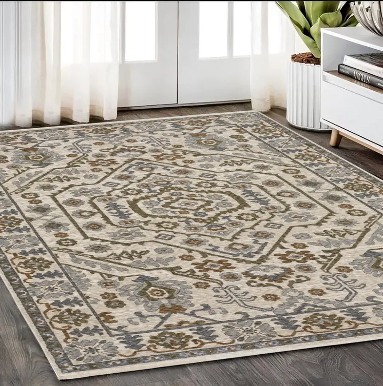 5' X 8' Ivory And Rust Floral Area Rug With Fringe