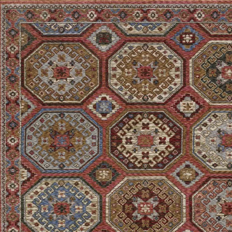 5' X 8' Pink And Red Medallion Area Rug With Fringe
