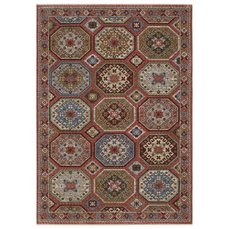 4' X 6' Pink And Red Medallion Area Rug With Fringe