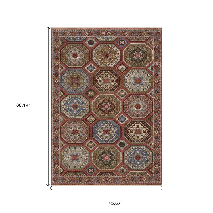 4' X 6' Pink And Red Medallion Area Rug With Fringe
