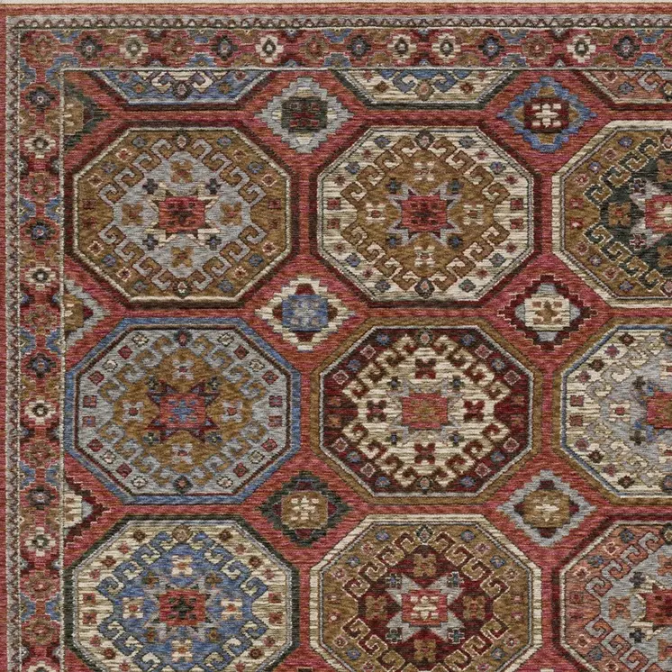 7' X 10' Pink And Red Medallion Area Rug With Fringe