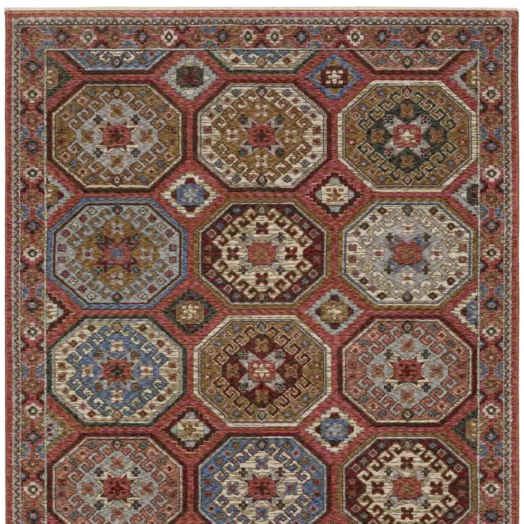 7' X 10' Pink And Red Medallion Area Rug With Fringe