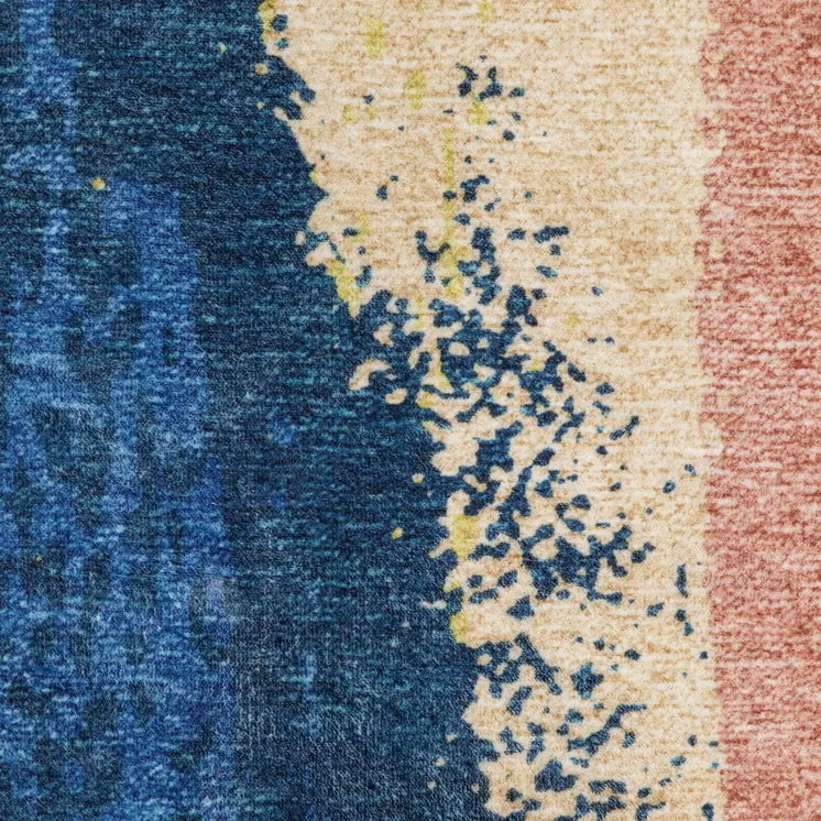 5' X 7' Blue And Gold Abstract Distressed Area Rug
