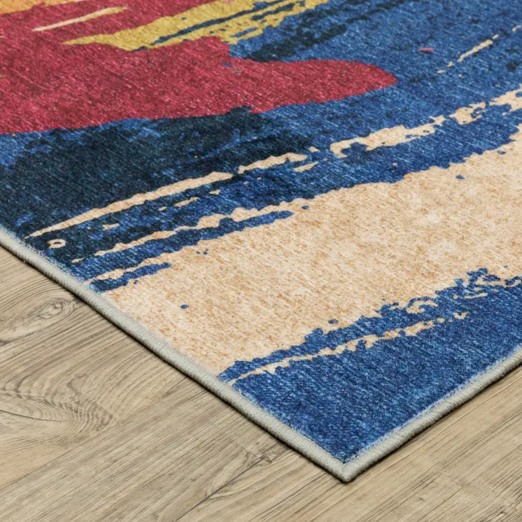 8' X 10' Blue And Gold Abstract Distressed Area Rug