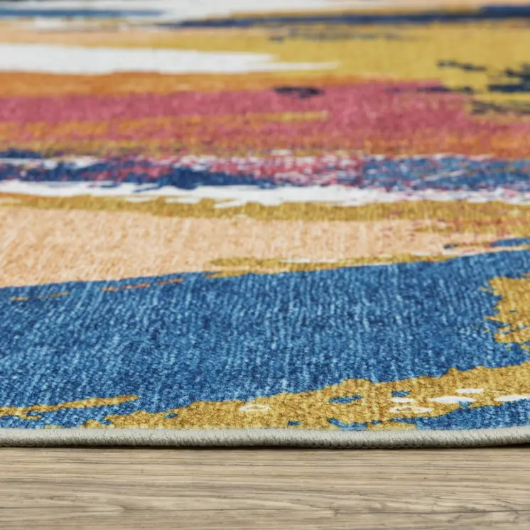 8' X 10' Blue And Gold Abstract Distressed Area Rug