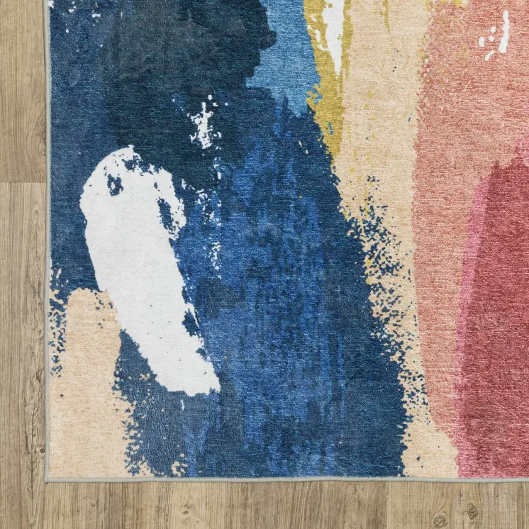 8' X 10' Blue And Gold Abstract Distressed Area Rug