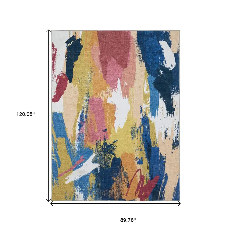 8' X 10' Blue And Gold Abstract Distressed Area Rug