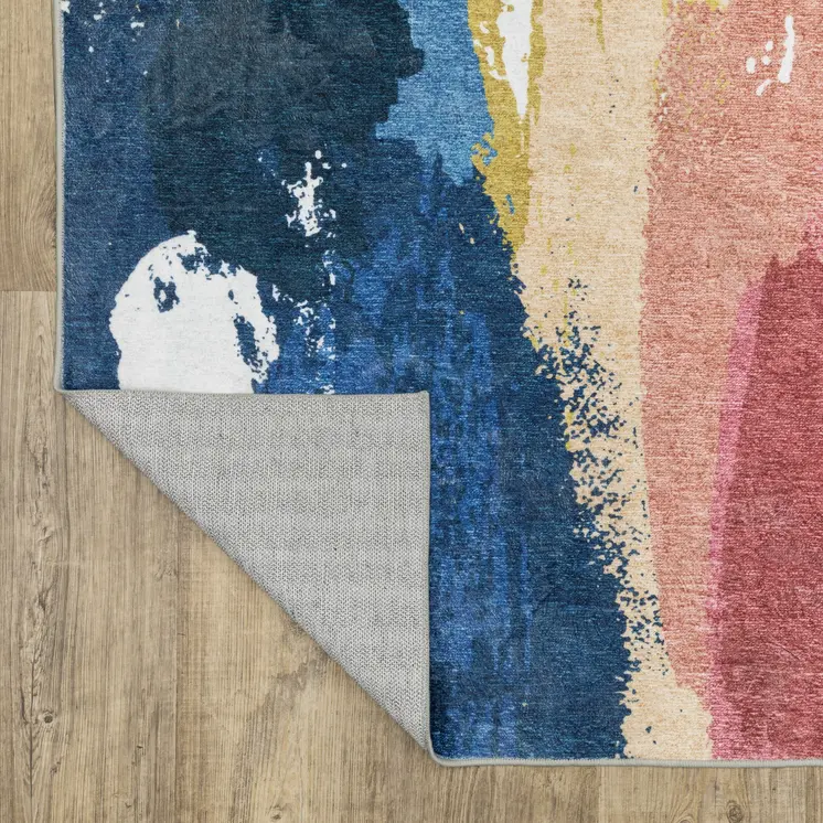 8' X 10' Blue And Gold Abstract Distressed Area Rug