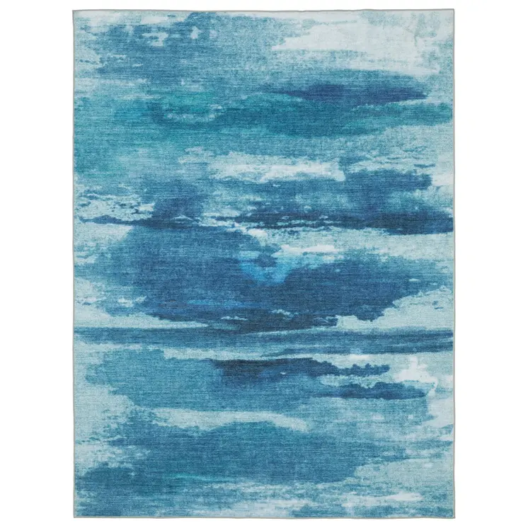 4' X 6' Sky Blue And Ivory Abstract Distressed Area Rug