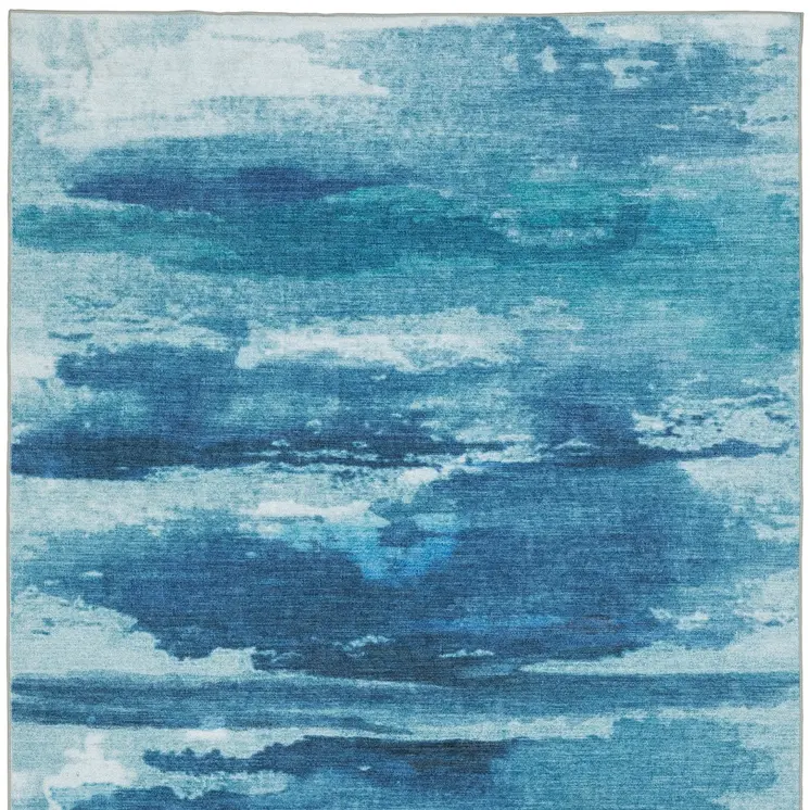 8' X 10' Sky Blue And Ivory Abstract Distressed Area Rug