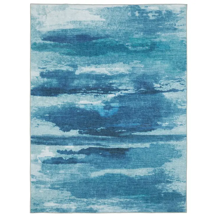 8' X 10' Sky Blue And Ivory Abstract Distressed Area Rug