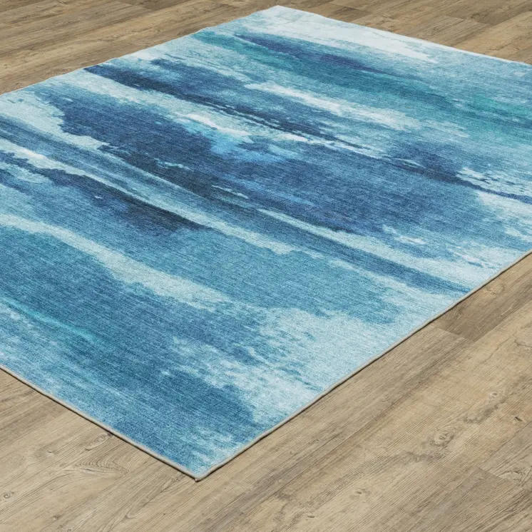 8' X 10' Sky Blue And Ivory Abstract Distressed Area Rug