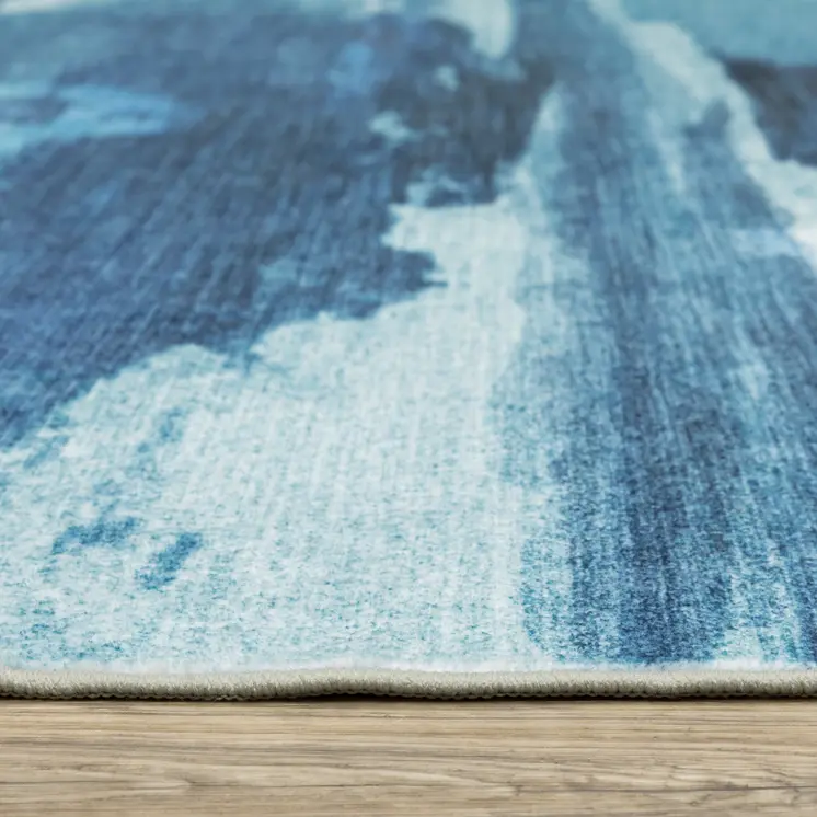 8' X 10' Sky Blue And Ivory Abstract Distressed Area Rug
