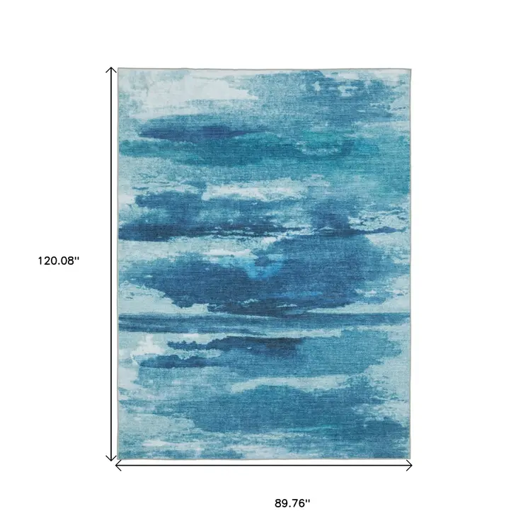 8' X 10' Sky Blue And Ivory Abstract Distressed Area Rug