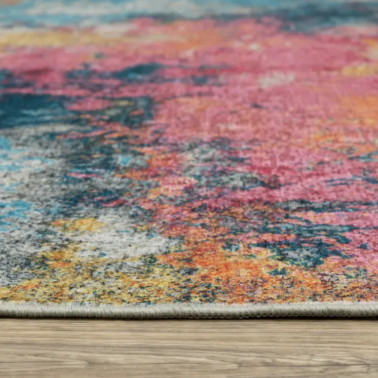 4' X 6' Blue Yellow And Red Abstract Distressed Area Rug