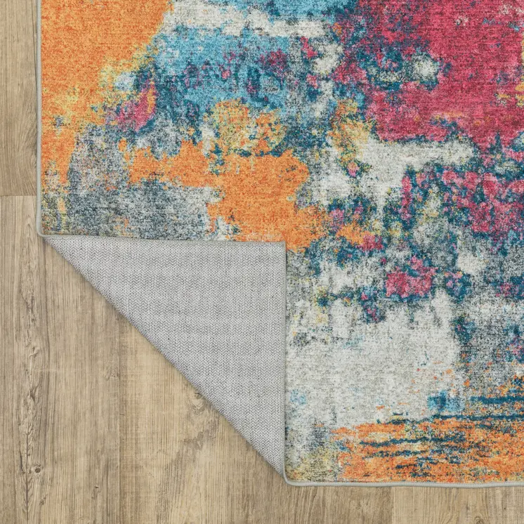 4' X 6' Blue Yellow And Red Abstract Distressed Area Rug
