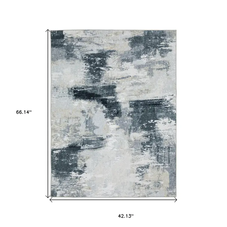 4' X 6' Ivory And Gray Abstract Distressed Area Rug