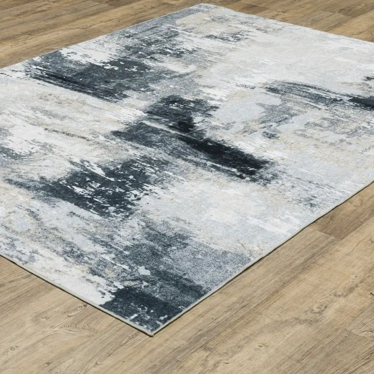 8' X 10' Ivory And Gray Abstract Distressed Area Rug