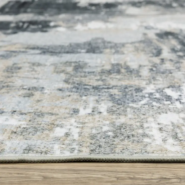 8' X 10' Ivory And Gray Abstract Distressed Area Rug