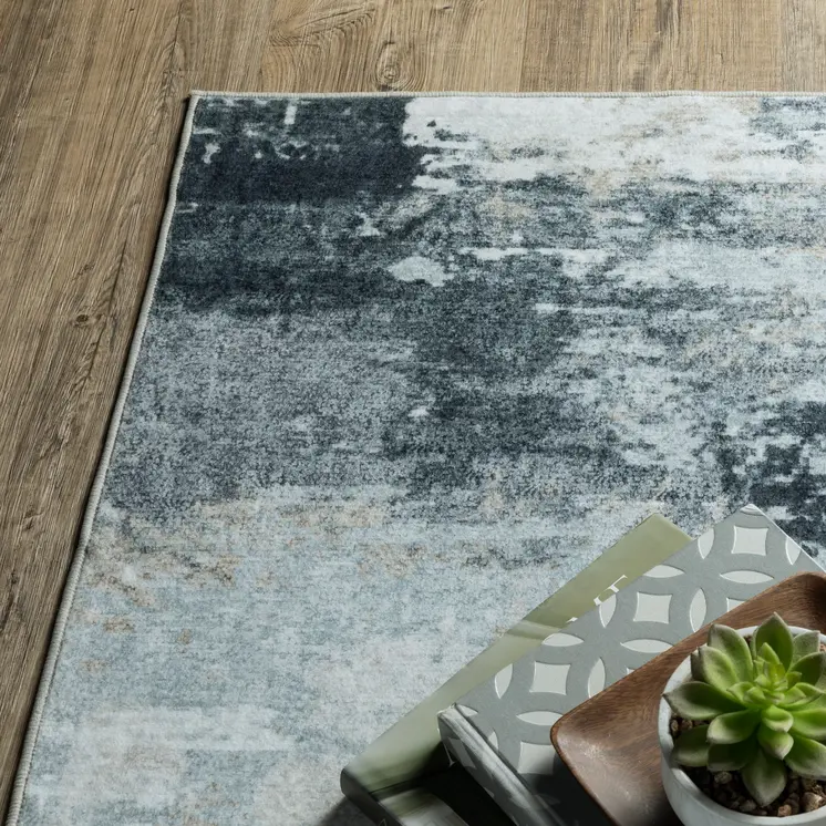 8' X 10' Ivory And Gray Abstract Distressed Area Rug